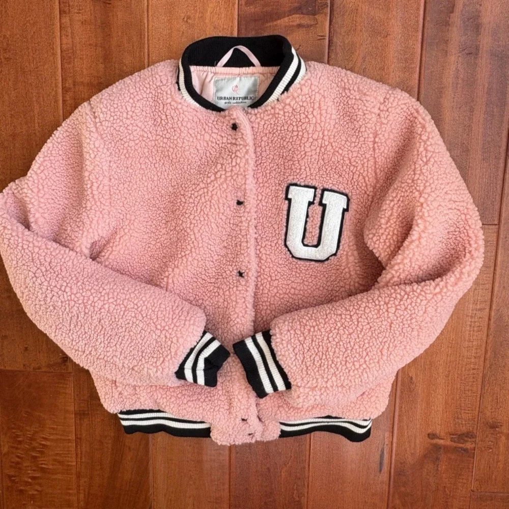Urban Republic Sherpa Varsity Jacket‎ Girls L 14/16 Pink 5024